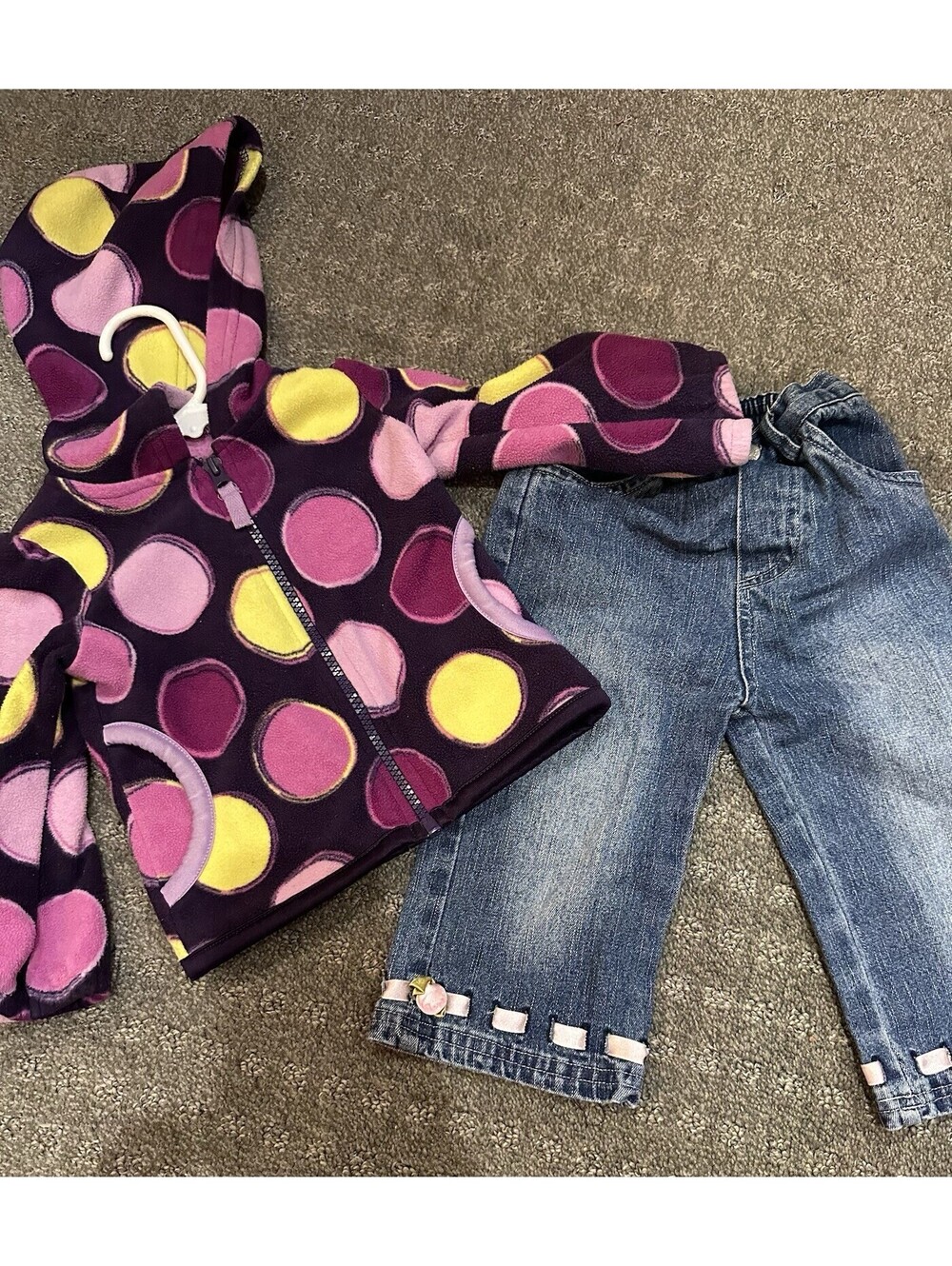 Girls 12 months 2-Piece Polka Dot Hooded Zip Hoodie & Jeans Pants Set